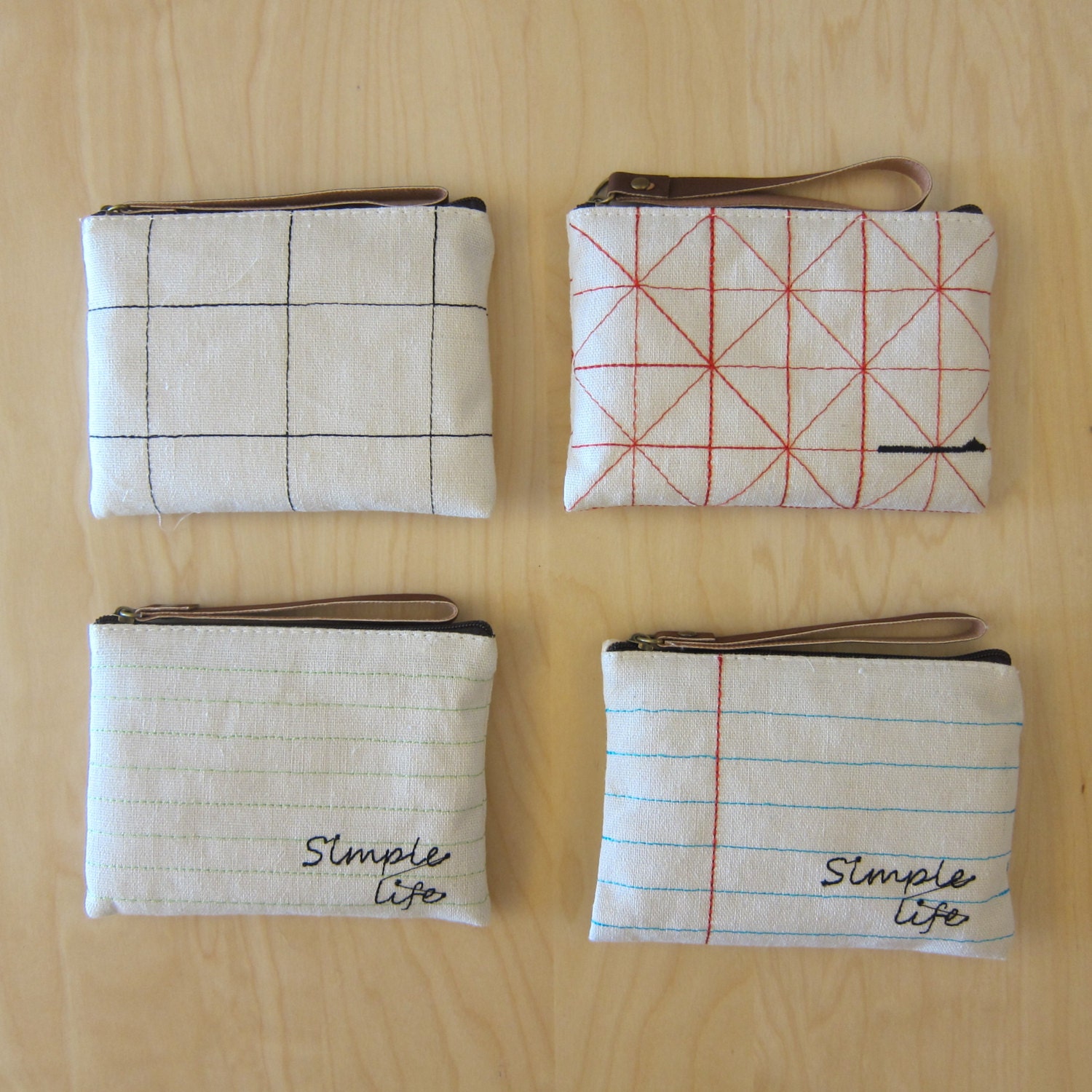 Simple Pattern Cotton/Hemp Coin bag/ Purse/ Card Wallet/ Small Pouch - Lined Paper