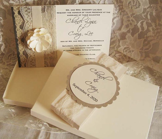 Lace Wedding Invitations, French Market Elegant, Shabby Chic, Vintage Inspired, Haute Couture Invitations