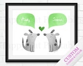 Dog COUPLE Printable Art Personalized Wall Art Poster DIY Name Wall Decoration Lime Green Gray Print Custom Home Decor Gift Love Heart 8x10