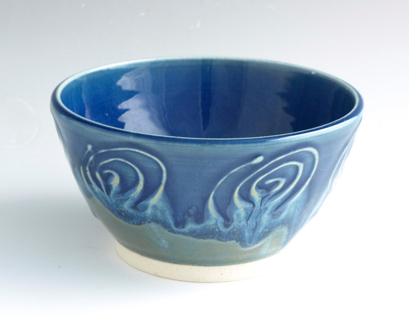 Serving Bowl Man Size Ice Cream Bowl Salad Bowl Hand Made Pottery Whimsical Swirling Cobalt Blue Home Decor - Ready to Ship