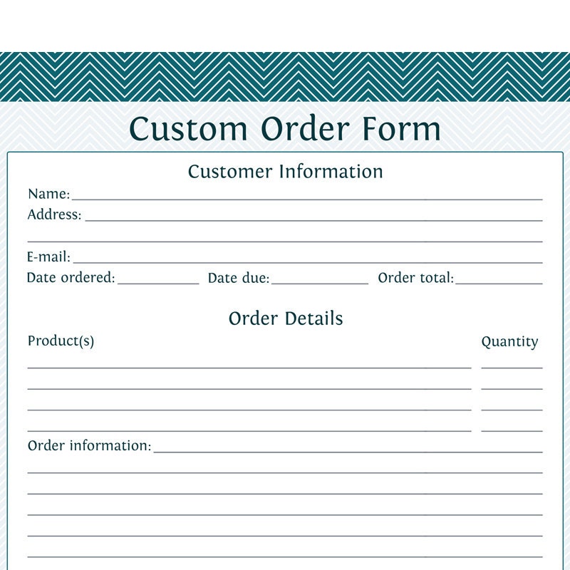 Custom Order Form - Business Planner - Printable PDF