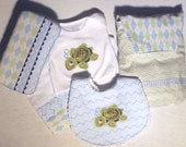 Baby Boy Gift Set with Sea Turtle Onesie Bib Mini Diaper Bag Travel Wipe Tote and Diaper Burp Cloth