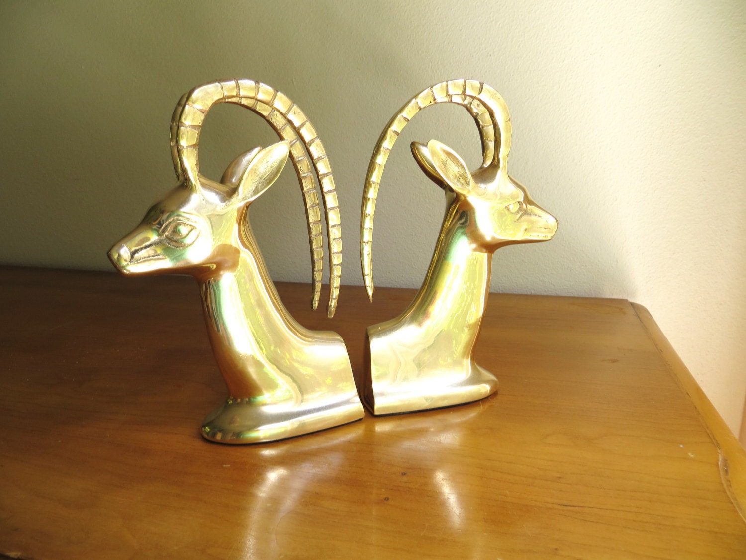 Vintage Brass Antelope Bookends, Hollywood Regency, Impala Bookends, Gazelle, Ram, Deer, Mid Century Bookends