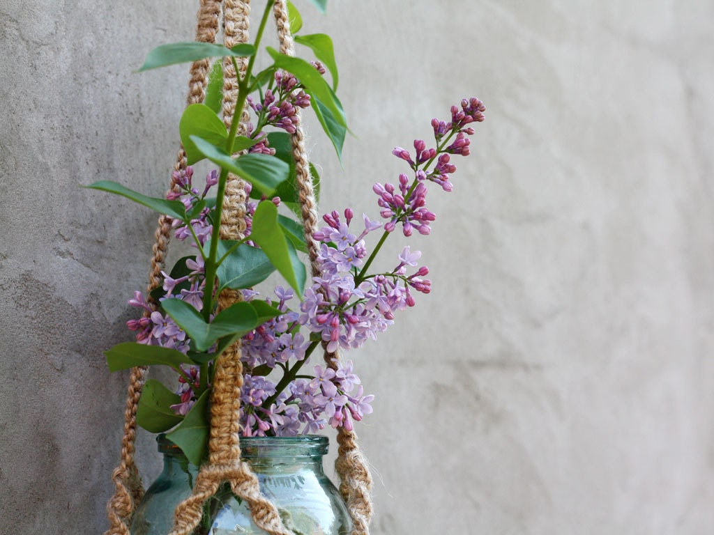 Lilac wedding decor Macrame mason jar hanger Natural eco friendly rustic home decor Vertical garden Bohemian hanging planter Country Spring
