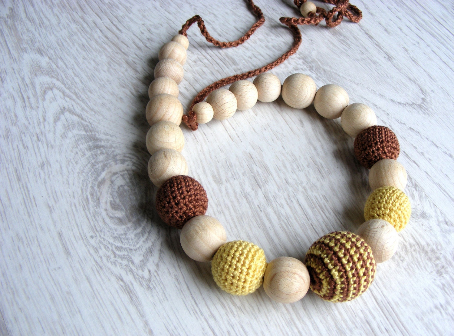 Nursing necklace, teething necklace, breastfeeding necklace, natural, eco-friendly, wooden beads, brown, yellow, Ready for shipping