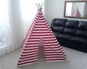 Red and White or Black and White Horizontal Stripe Teepee, Tent, Childrens Tent, Play Tent Made to Order