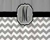 Shower Curtain Cool Gray Half Chevron with Black Accents 69x70" Monogram Personalized Custom for Your Bathroom