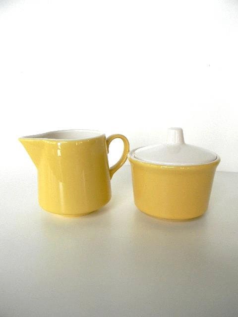 vintage mid century modern creamy yellow sugar bowl and creamer set