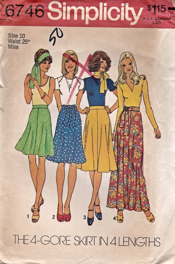 Vintage 70s Simplicity 6746 4-Gore Bias Flared Skirt Pattern, UNCUT
