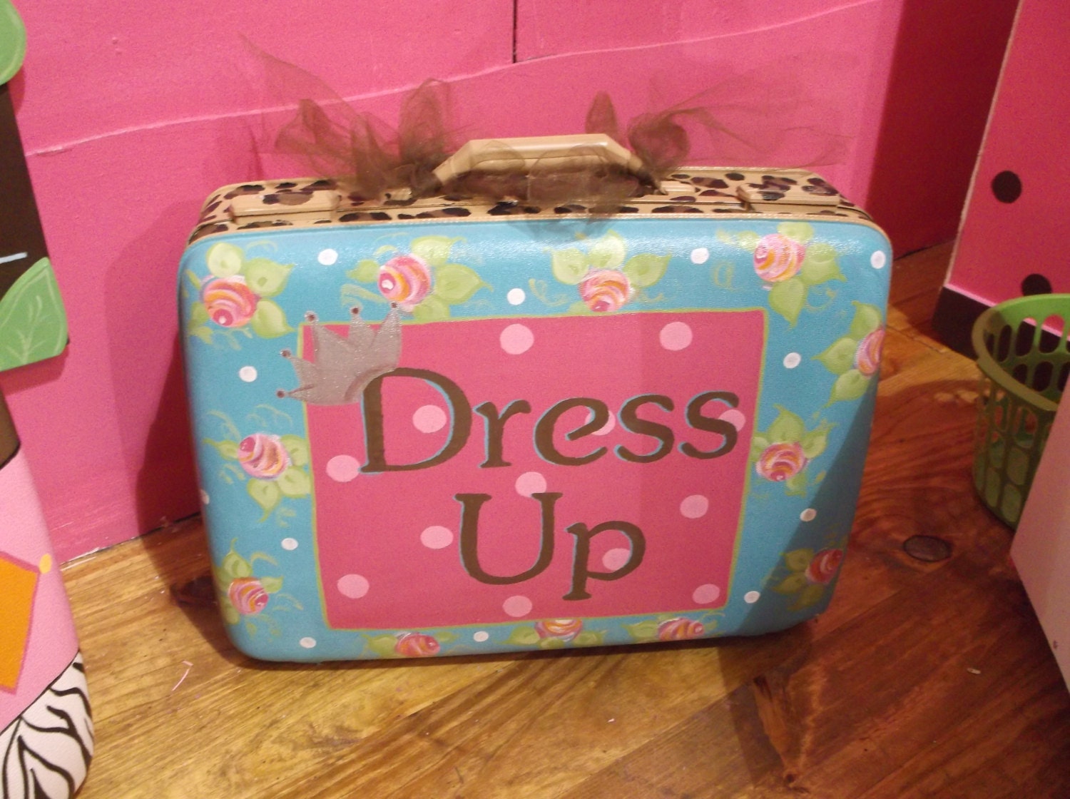 Dressup Suitcase(C)  painted  zebra Turquoise dress up