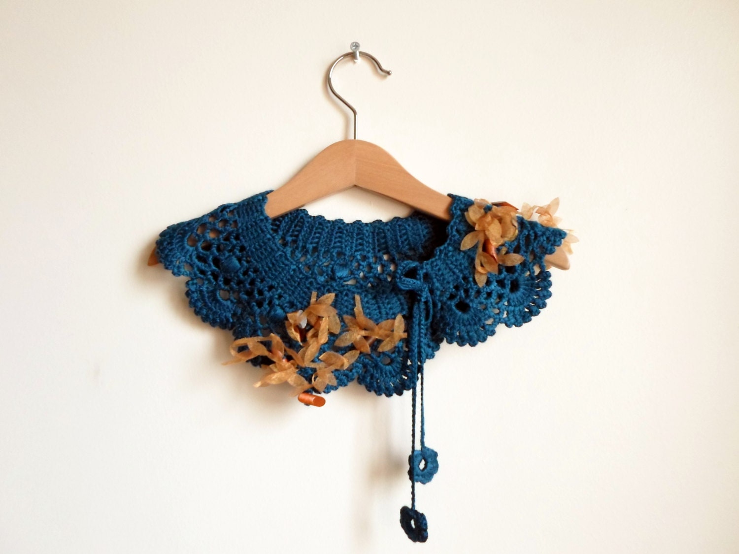 Collar Necklace, Cotton crochet Peter Pan Collar Necklace, Teal Blue,  oil blue. Blue .for her.