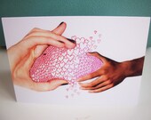 Heart grasp love collage A6 card with envelope. heart collage indie illustration.love card.
