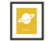 Saturn Space Nursery Art Print in Yellow, Modern Custom Science Nursery Decor, Outer Space Nursery, Planet Kids Wall Art - 8x10