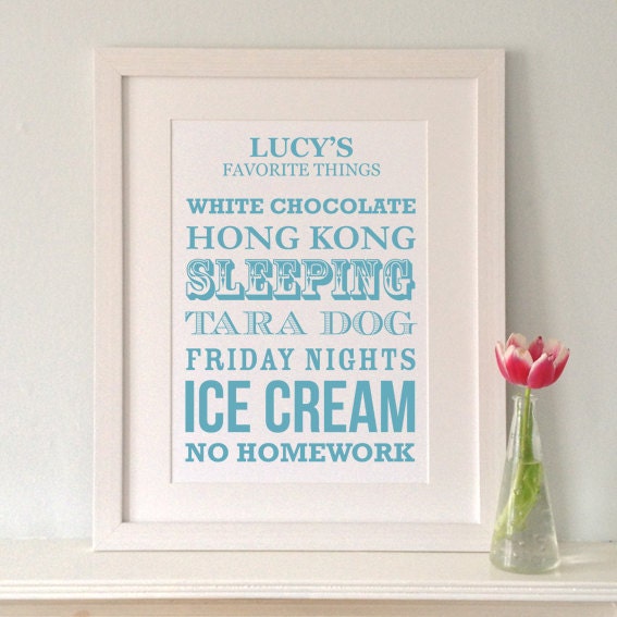 Favourite Things - Personalised Typographic Print - Perfect gift for any special occasion for him or for her