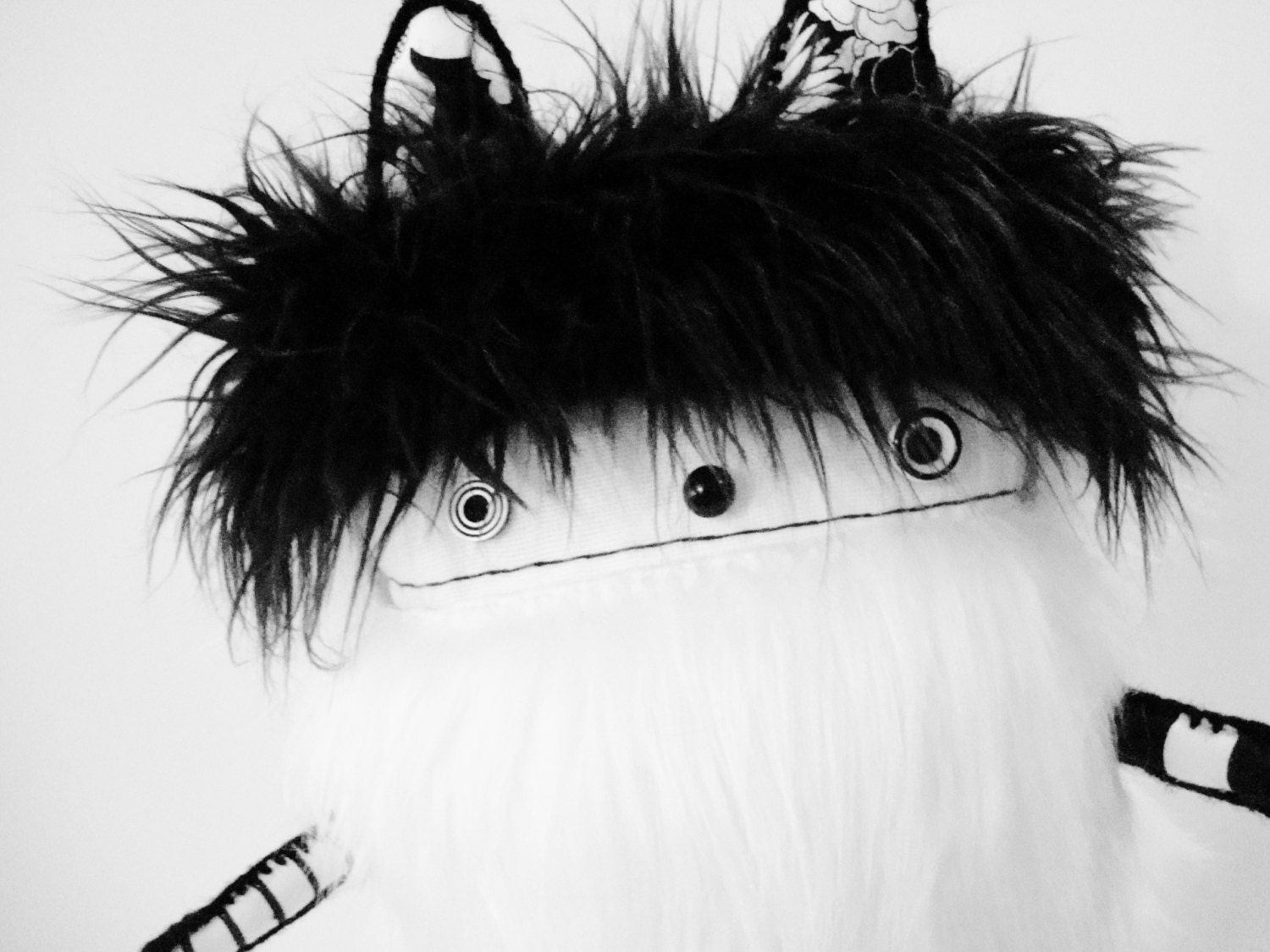 Plush Faux Fur Art Doll Black and White OOAK Large Modern Soft Sculpture Plush Plushie - polkadottydoll - FREE SHiPPiNG (Canada & US)
