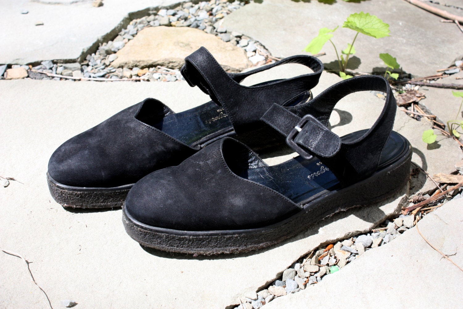 Vintage Black Suede Leather Platform Sandals //Flatform Robert Clergerie