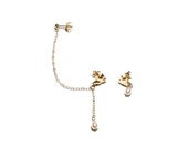 Cartilage Chain Bird Earring with Fresh Water Pearls  - Ear Cuff, Earring Cuff, Gold Filled Earring