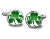 HANDMADE Personalized Shamrock Cuff Links - Irish Cufflinks-Celtic Cuff Links-Irish Wedding-Green Shamrock Cuff Links-Gift Boxed