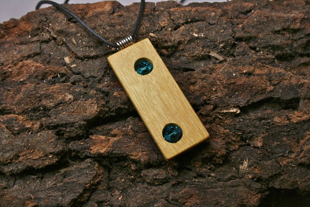 Contemporary Pendant featuring Yellowheart Hardwood and 8 mm Blue Zircon Swarovski Crystals