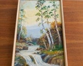 Vintage Framed Oil Painting - Vertical Hanging Nature Scene - Signed