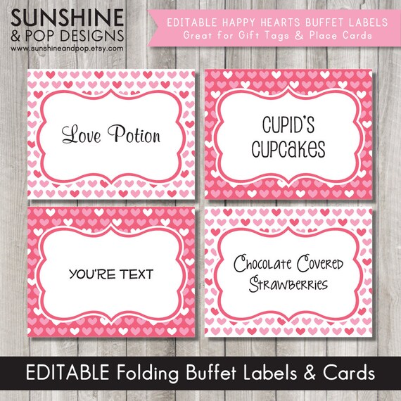 INSTANT DOWNLOAD - EDITABLE Valentine's Day Buffet Card, Food Tag, Label - Custom pdf Valentine's Day cute Diy Printable Il_570xn