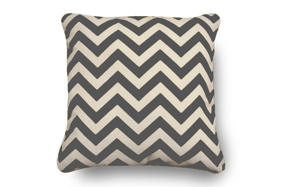SALE Gray and Natural Chevron Pillow Zigzag print Pillow Insert included 18X18 inch