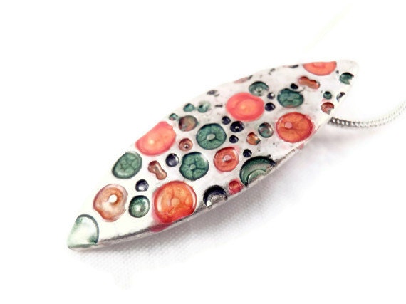 silver plated hand painted oval necklace pendant multi color pendant colorful pendant