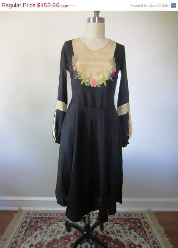 ON SALE 1920s silk dress / 20s embroidered dress / vintage flapper dress
