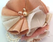 Blush, Pink, Ivory, Linen Fabric Flower Headband, Fabric Flower Brooch, Lace, Shabby Chic, Hair Clip, Women's Headband, Girls Headband