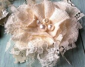 Handmade Wholesale Flowers, Set of 24, Linen & Lace Fabric Flowers, Wedding Decorations, Rustic, Floral Appliqués, Vintage Wedding