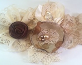 Rustic, Fabric Flowers, Brown, Tan, Mocha, Cream, Satin Rosette, Bridal Garter, Women's Headband, Shabby Chic, Vintage Bridal