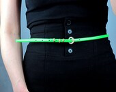 Patent Leather Waist Belt - PU - Copper Buckle - Day-Glo Green Narrow - Women - Handmade