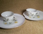 Tableware, Serving, Ceramic,Snack Set,Dessert Plate,Tea Cup,Coffee Cup,Yellow Roses,Entertaining,Mid Century,1960s,Set of Two,TKSPRINGTHING