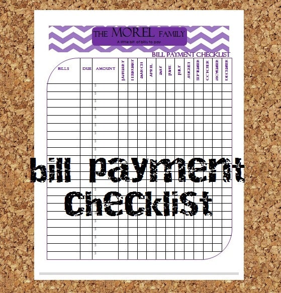 Financial Bill Payment Checklist (Personalized / Custom) Tracker PDF Printable