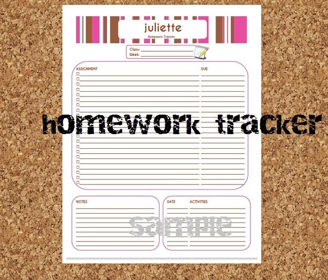 Homework Tracker / Organizer Checklist (Personalized / Custom) PDF Printable
