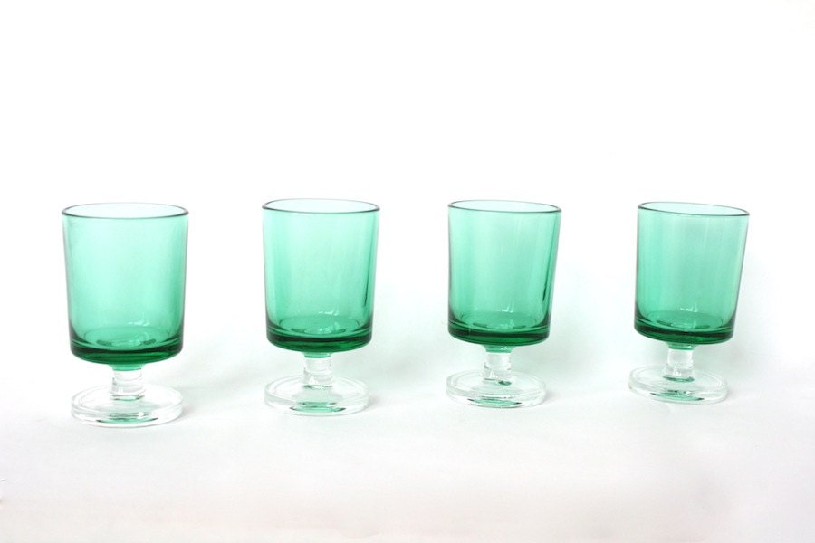 Cordial Shot Glasses Green Luminarc Cavalier Set Retro Barware Home Decor Glassware Housewarming Hostess Gift St. Patrick's Day