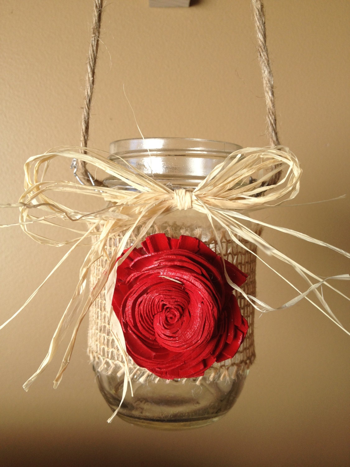Set of 6 Rustic Hanging Mason Jar - Rustic Wedding Decor - Shabby Chic Wedding - Wedding Isle Marker
