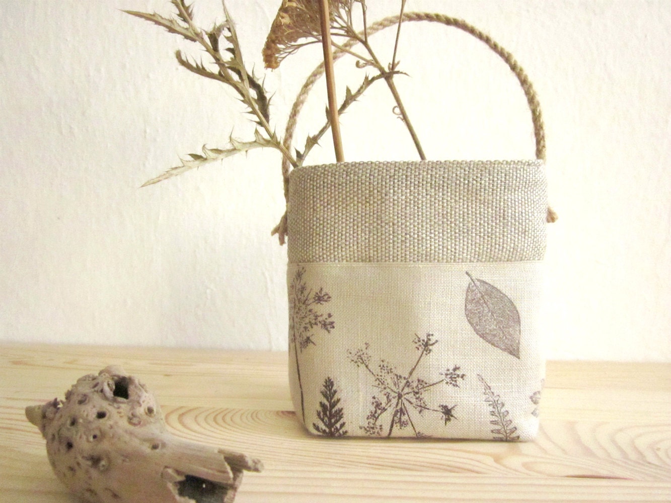 Handprinted Linen small Fabric Storage Baskets Organizers