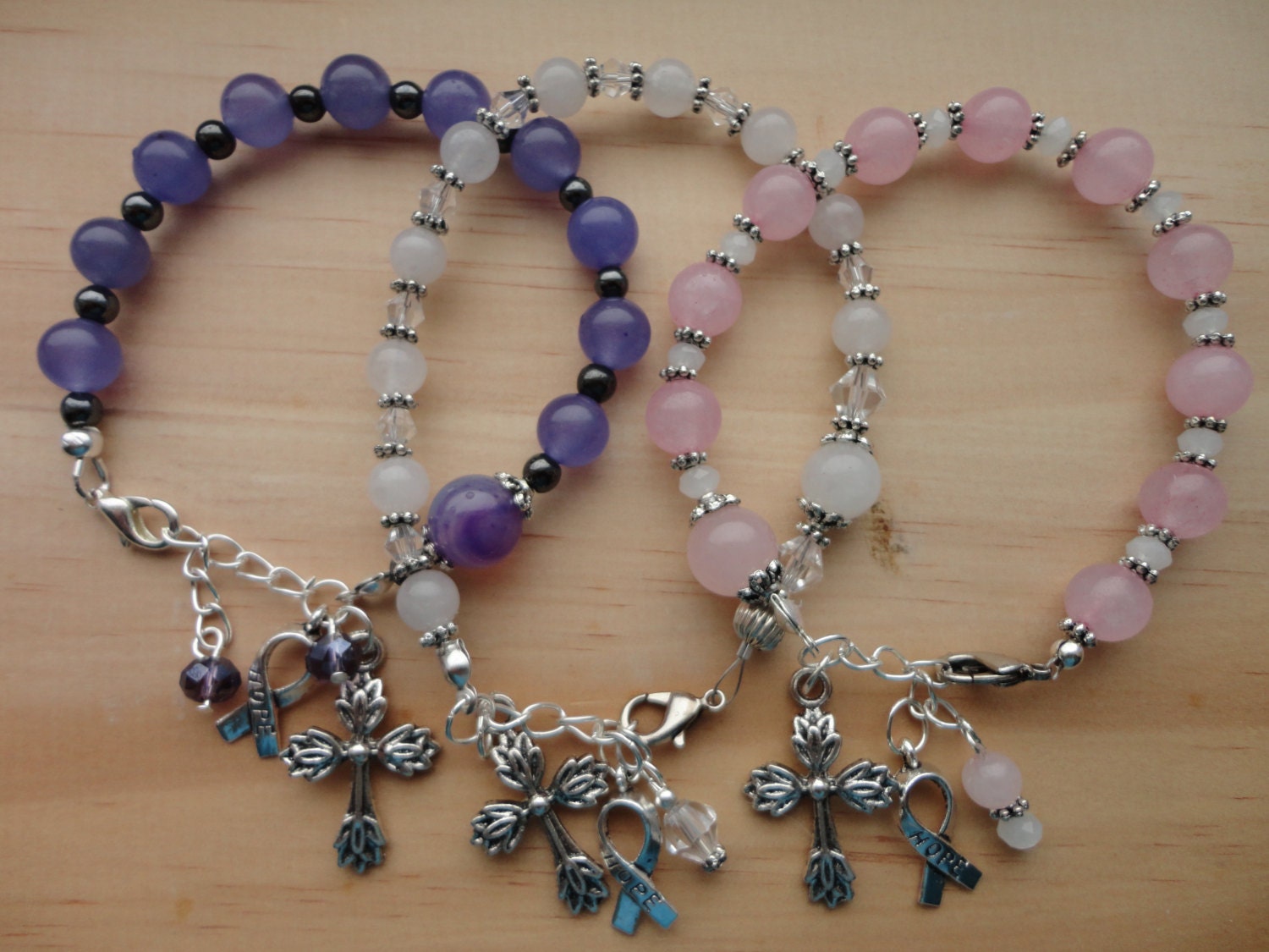 rosary/prayer  bead cancer awareness bracelet.