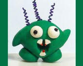 Polymer Clay Monster Green Figurine - Miniature Miniature Whimsical Character Sculpture - Kooky Monsters - The CUTE side of SCARY
