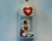 Polymer Clay Robot in a Bottle Charm Necklace Glow In The Dark - Miniature Whimsical Character Sculpture