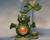 Polymer Clay Alien I Love You Glow & LED Color Changing Figurine  - Miniature Whimsical Character Sculpture - BubbleBellyAlien