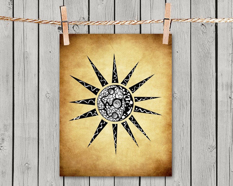 Poster Print 8x10 - Sepia Desert Sun Flower - of Fine Art Illustration for Your Wall Decor