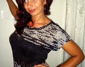 Elegant ladies blouse, black and white, hand knitted ladies blouse, ladies fashion, ladies knitted silk blouse