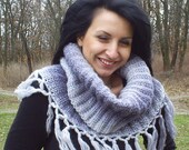 Elegant, hand-knitted cape, knitted collar, mohair,knitted scarf   ladies accessories, flowing gray and white, girls, knitted poncho