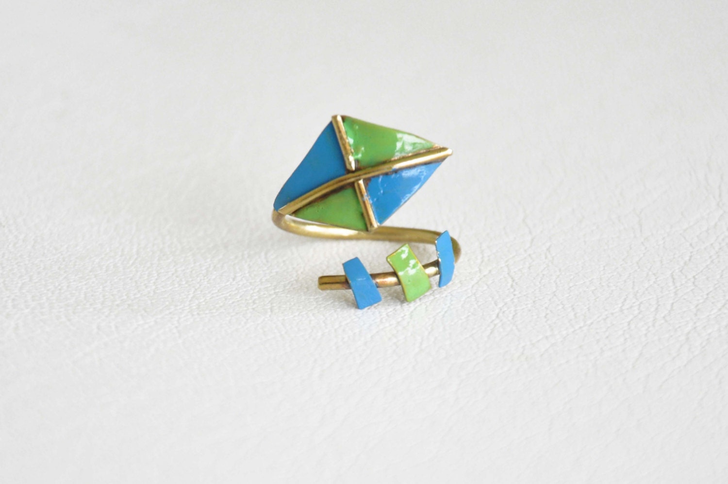 Kite brass ring. Enamel painted. Made to order item.