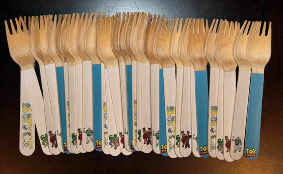 24 Wooden Forks or Spoons- Toy Story Il_570xn