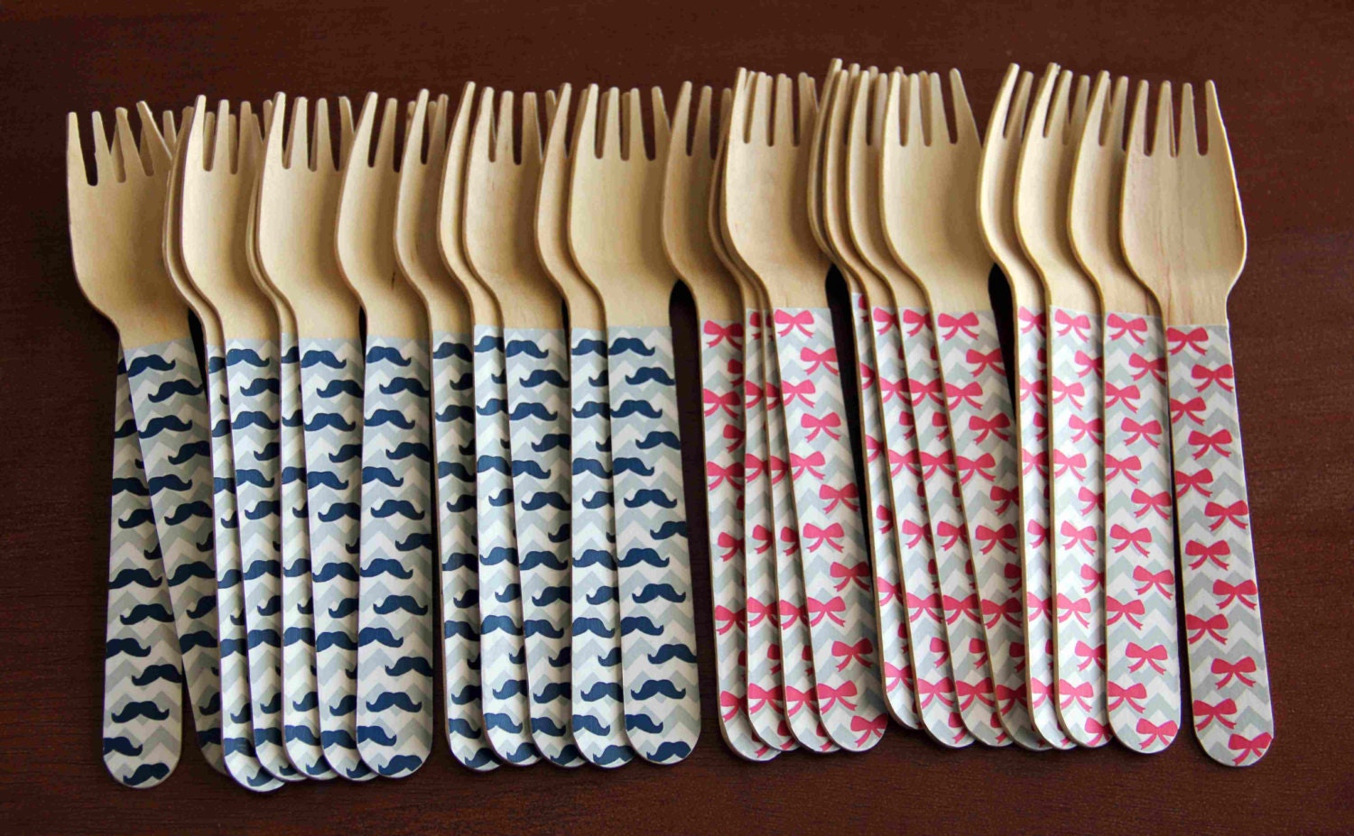 24 Wooden Forks or Spoons- Gender Reveal Il_570xn