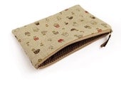 Leaf Clover Linen Zipper Pouch, Natural Color, Brown Cosmetic Bag