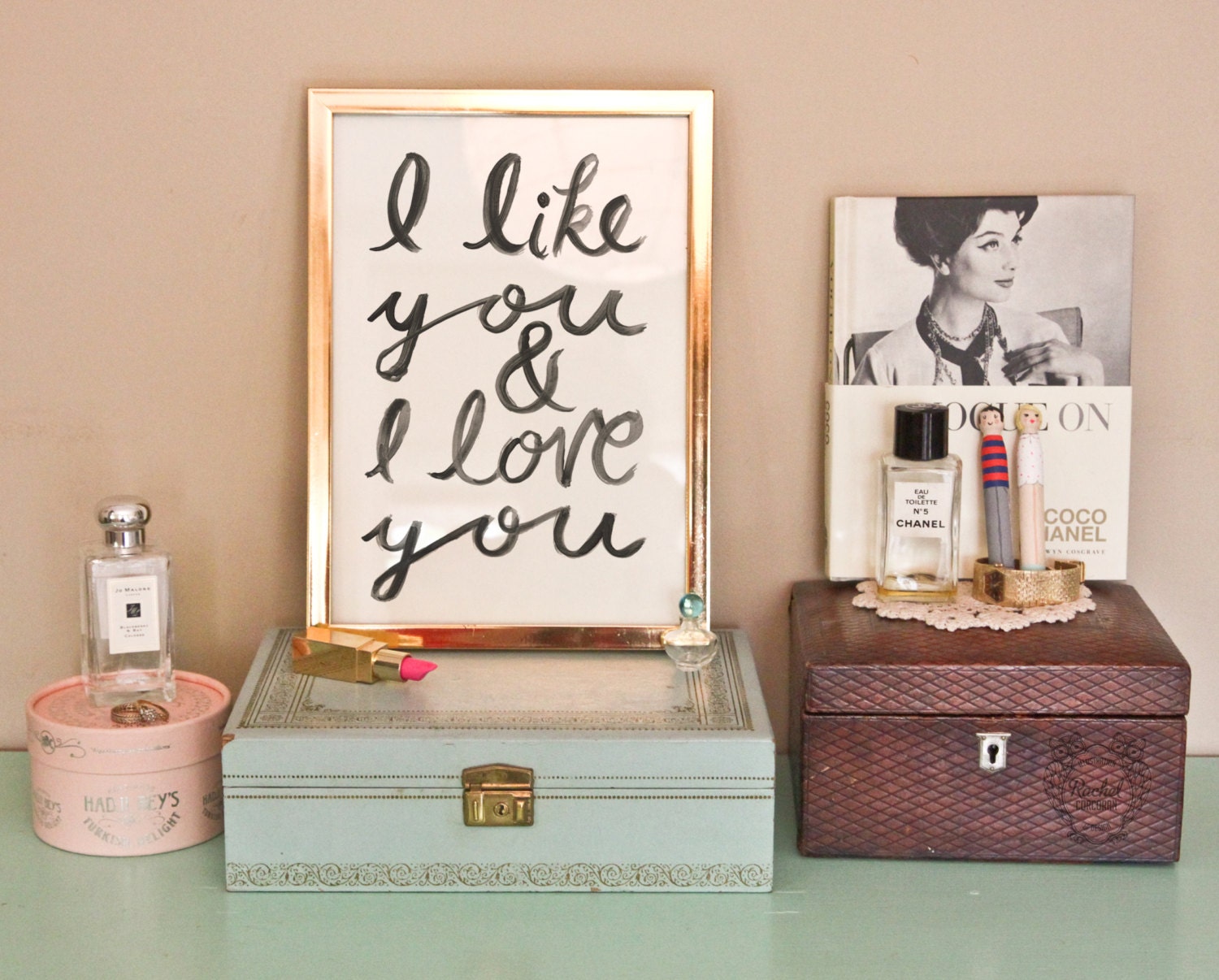 Typographic Print - Hand Lettering - I LIKE YOU -  Illustration Print  - Love Quote - Black and White - Romantic